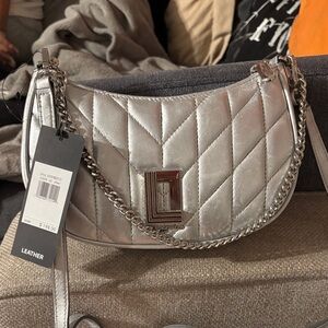 Karl Lagerfeld Metallic Silver Quilted Shoulder Bag